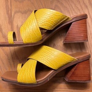 Franco Sarto yellow chunky heel mules
